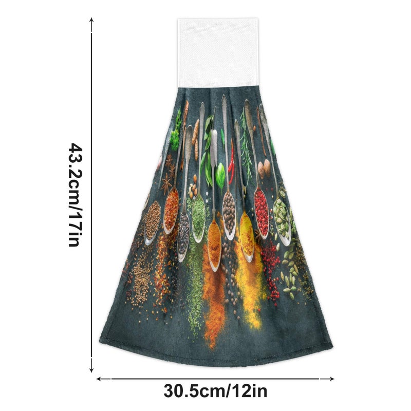 Aslsiy Retro Cooking Herbs Spices Hanging Kitchen Towels Fork Spoon Soup Ladle Bathroom Hand Tie Towel Fast Drying Dish Tea Towels for Bath Tabletop Gym Home Decor Set of 2 - Image 3