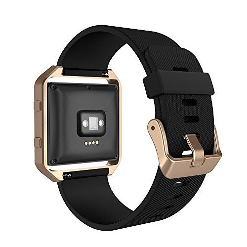 Simpeak Sport Band Compatible with Fitbit Blaze Smartwatch Sport Fitness, Silicone Wrist Band with Meatl Frame Replacement for Fitbit Blaze Men Women, Large, Black+Rose Gold Frame - Image 3