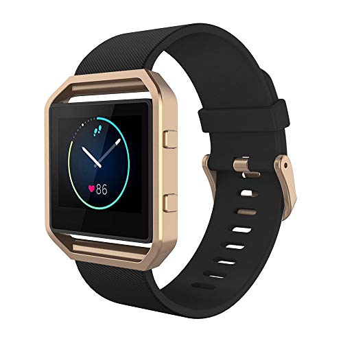 Simpeak Sport Band Compatible with Fitbit Blaze Smartwatch Sport Fitness, Silicone Wrist Band with Meatl Frame Replacement for Fitbit Blaze Men Women, Large, Black+Rose Gold Frame - Image 2