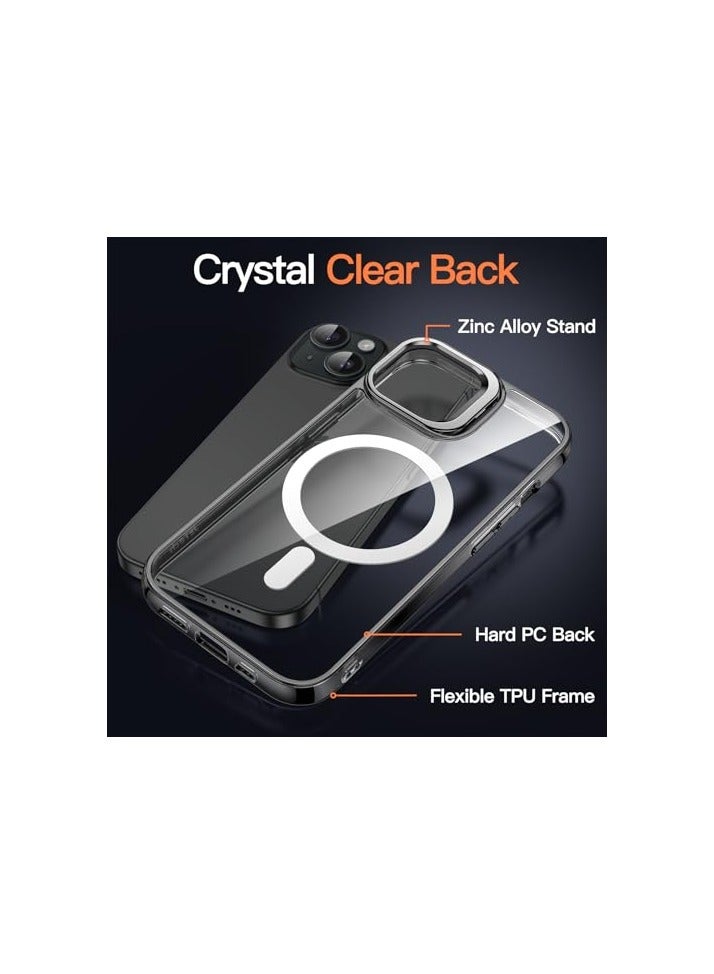 جي تيك حافظة JETech بمسند لهاتف iPhone 15 مقاس 6.1 بوصة متوافقة مع MagSafe، حامل حلقة كاميرا مدمج، غطاء ممتص للصدمات للهاتف، ظهر مغناطيسي شفاف مضاد للخدش (أسود) - Image 3