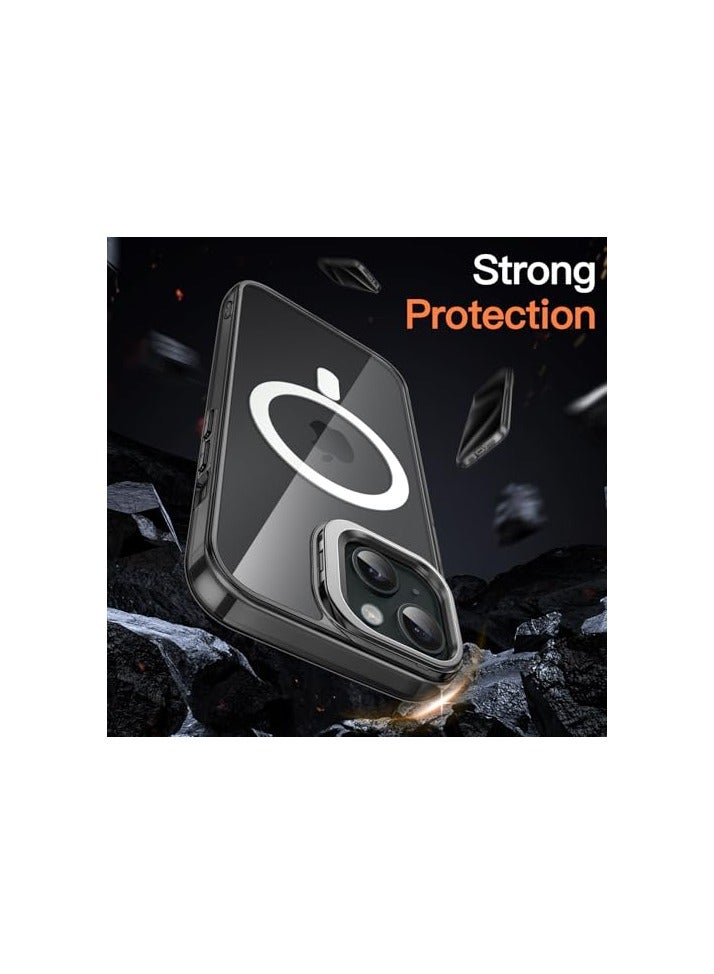 جي تيك حافظة JETech بمسند لهاتف iPhone 15 مقاس 6.1 بوصة متوافقة مع MagSafe، حامل حلقة كاميرا مدمج، غطاء ممتص للصدمات للهاتف، ظهر مغناطيسي شفاف مضاد للخدش (أسود) - Image 4