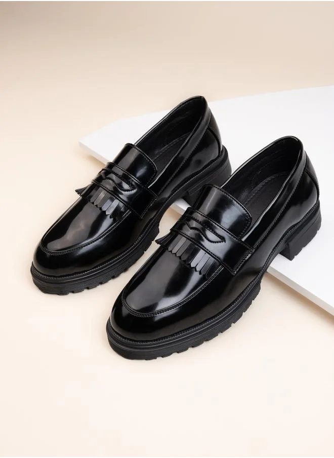 Styli Faux Leather Frill Detail Penny Loafers