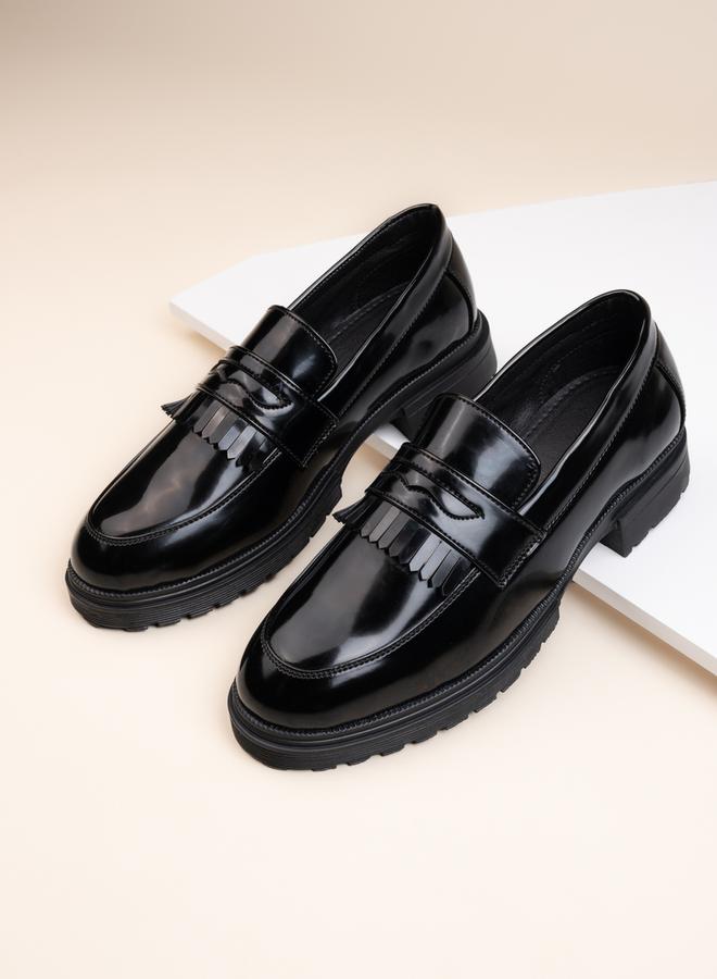 Styli Faux Leather Frill Detail Penny Loafers  - Image 1