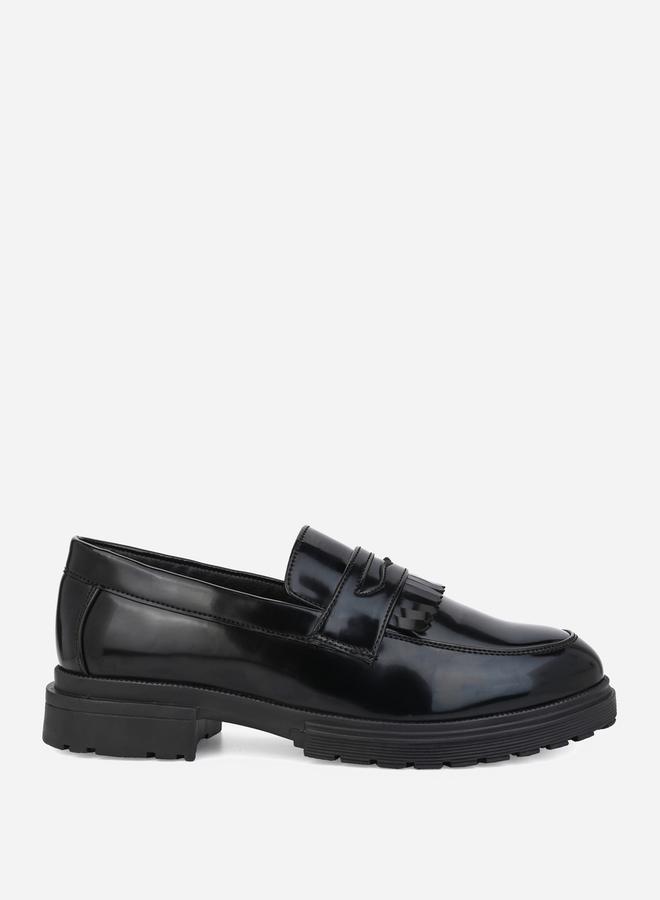 Styli Faux Leather Frill Detail Penny Loafers - Image 1