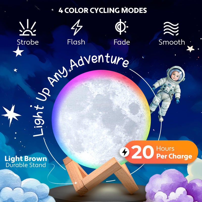 Mind-Glowing Moon Lamp - 3D Moon Night Light for Kids Bedroom - Globe Nightlight with Multi Color LED, Touch/Remote Control - Birthday Gift for Any Year Old Girls & Boys - Space Decor (4.7 inch) - Image 4