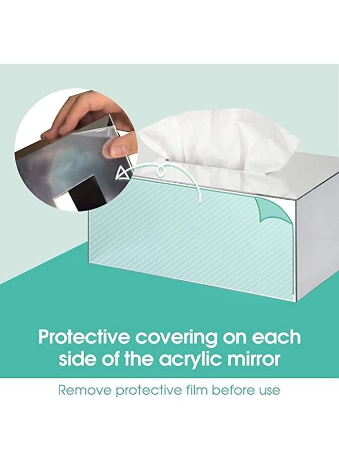 Lamsit Ibdaa LAMSIT IBDAA Acrylic Tissue Box Holder Case Storage Case Mirror Box Napkin Holder Organizer Rectangle 25x13x9 cm Silver Mirror  - Image 4