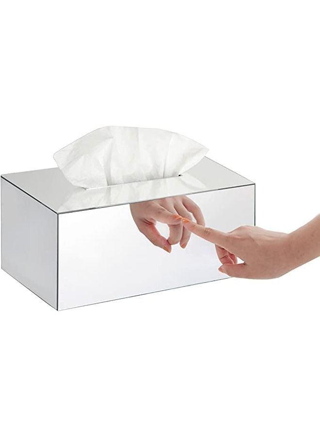 Lamsit Ibdaa LAMSIT IBDAA Acrylic Tissue Box Holder Case Storage Case Mirror Box Napkin Holder Organizer Rectangle 25x13x9 cm Silver Mirror  - Image 3