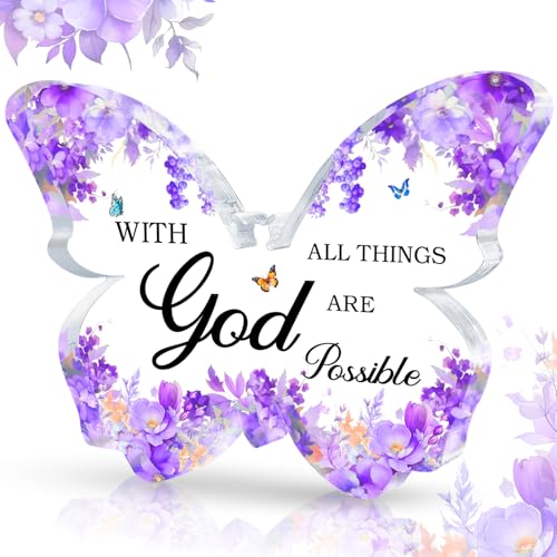 TAGDANK Purple Office Desk Accessories Decor Office Supplies Desk Decor for Women Purple Gifts for Women Butterfly Acrylic Signs Decorations Inspirational Butterfly Gifts for Birthday Christmas - Image 1