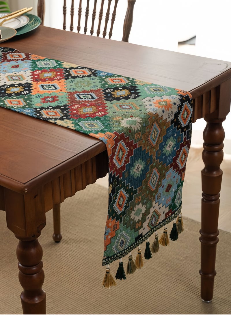 Diamond Geometric Tassel Tea Flag Dinner Flag Table Runner for Kitchen Restaurant Coffee Table Indoor Outdoor Party Decoration, 13x71 Inch - Image 1