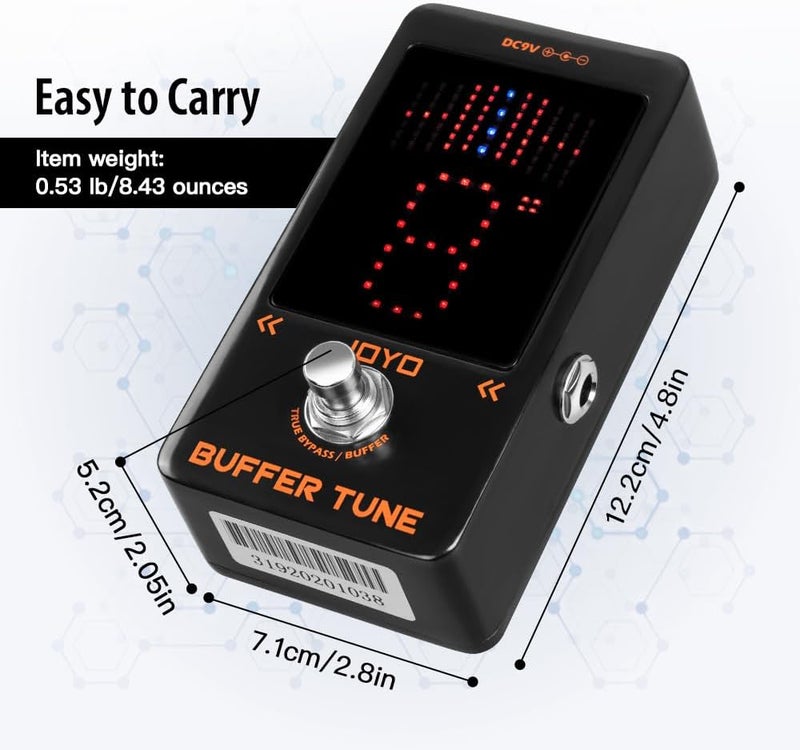 JOYO Tuner Pedal with Built-In BUFFER, Compact Guitar Pedal with Accurate Tuning Mode and LED Screen for Bass Electric Guitar - True Bypass(Buffer Tune JF-19) - Image 5