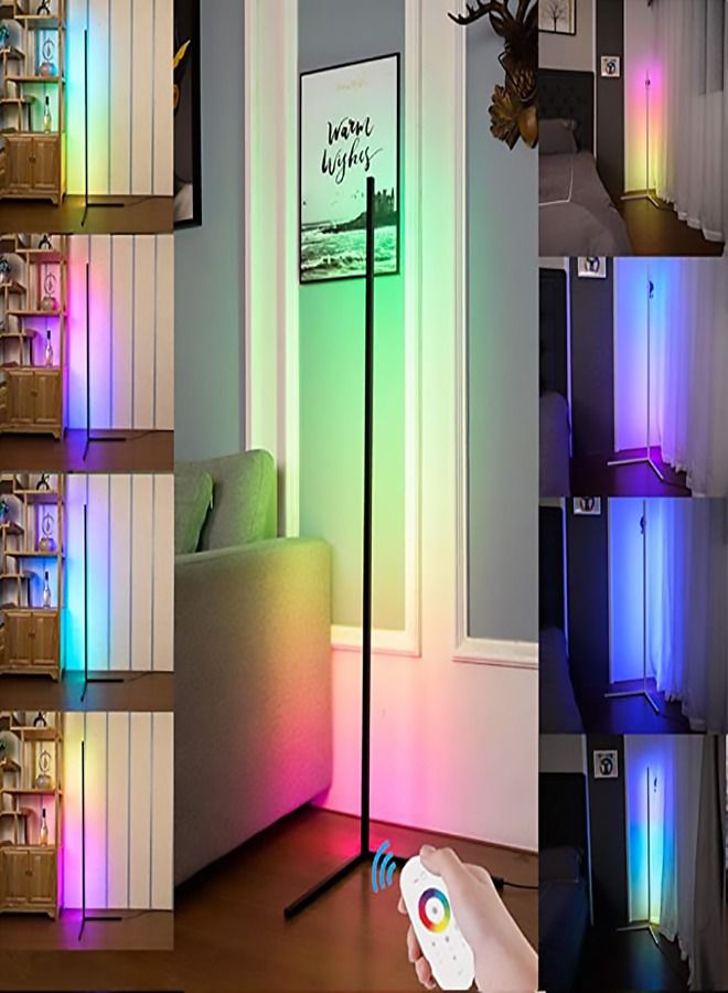 كابتن تيك Smart RGB Floor Lamp,LED Floor Lamp Ambient Background Light, Minimalism Color Changing LED Dimmable Torchiere, Black,USB Plug, 20W Cool for Living Room, Bedroom and Play Room DIY