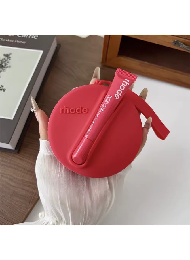 rhode Lipstick Holder Bag Coin Purse Lip Glaze Organizer Storage Bag Toast Ribbon (Red) - Image 1