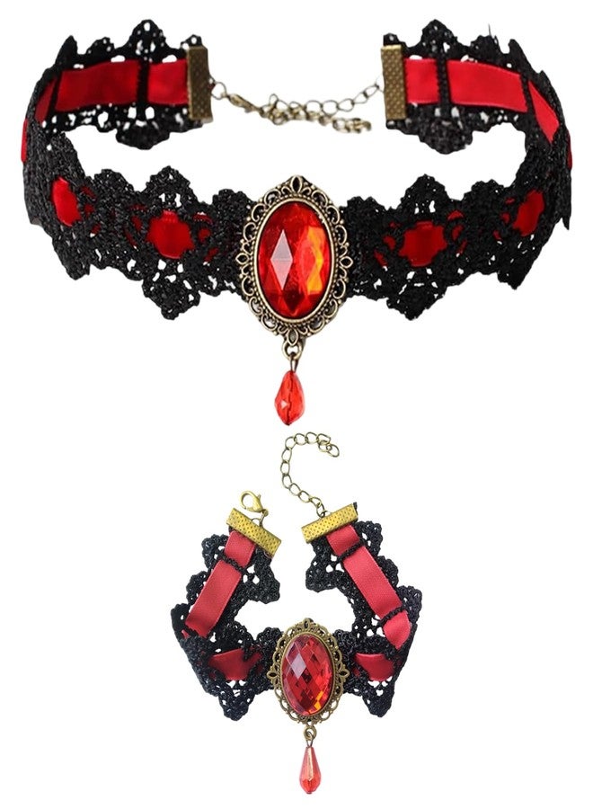 xinxingin 2 Piece Gothic Choker Necklace And Bracelet Set For Women, Black Choker With Matching Beaded Chain Bracelet, Aesthetic Gothic Jewellery For Weddings And Wear - Image 1