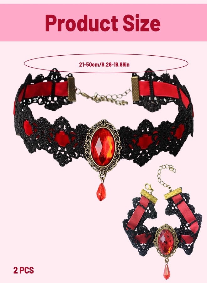 xinxingin 2 Piece Gothic Choker Necklace And Bracelet Set For Women, Black Choker With Matching Beaded Chain Bracelet, Aesthetic Gothic Jewellery For Weddings And Wear - Image 2