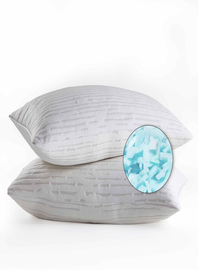 Clara Clark King Size Memory Foam Pillows 2 Pk, Adjustable Pillow Shredded Memory Foam Pillows for Back, Stomach & Side Sleeper, CertiPUR-US, Removable Washable Bamboo Rayon Cover, White - Image 1