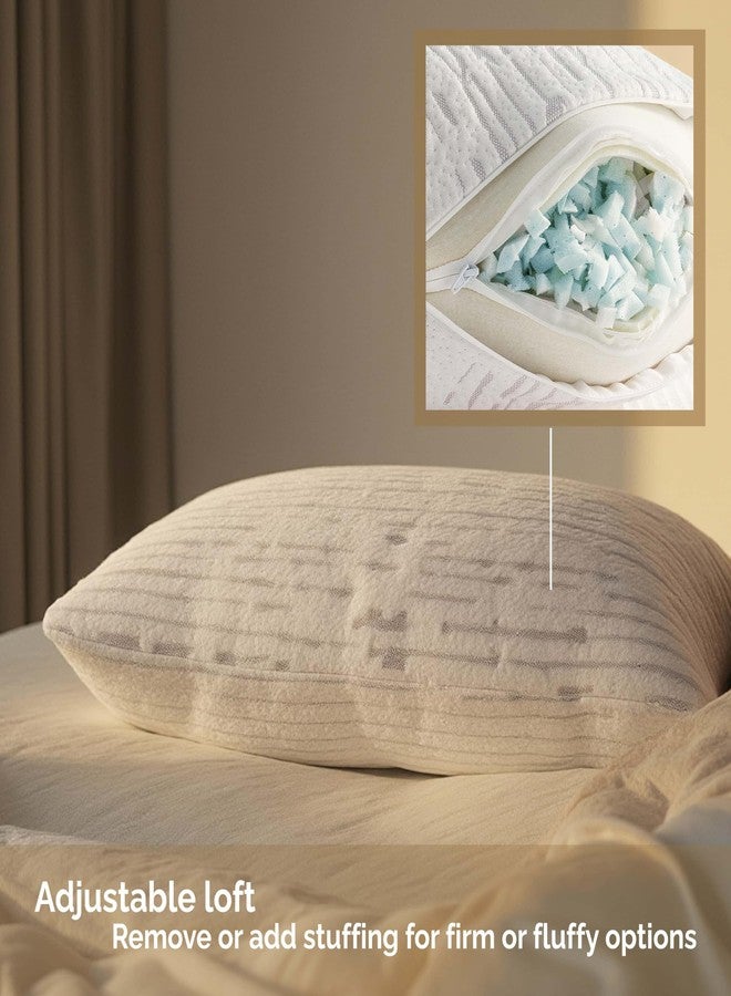 Clara Clark King Size Memory Foam Pillows 2 Pk, Adjustable Pillow Shredded Memory Foam Pillows for Back, Stomach & Side Sleeper, CertiPUR-US, Removable Washable Bamboo Rayon Cover, White - Image 2