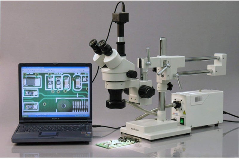 AmScope AmScope SM4T Professional Trinocular Stereo Zoom Microscope WH10x Eyepieces 7X45X Magnification 07X45X Zoom Objective Ambient Lighting DoubleArm Boom Stand  - Image 4