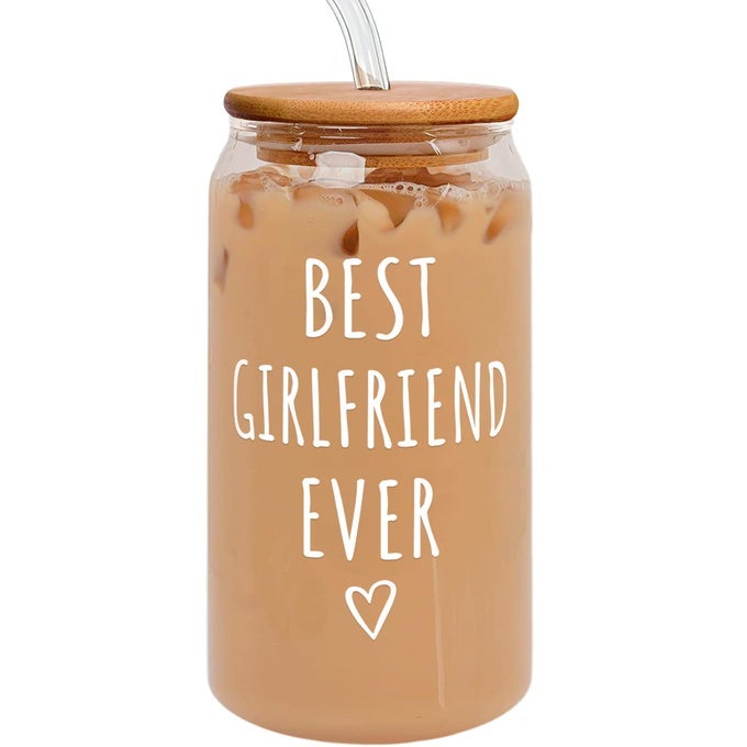GIFTS FOR GIRLFRIEND GIRLFRIEND GIFTS FOR WOMEN ANNIVERSARY VALENTINES BIRTHDAY CUP FOR HER ROMANTIC LOVE GLASS FOR HER 16 OZ CAN GLASS WITH LID STRAW BRUSH