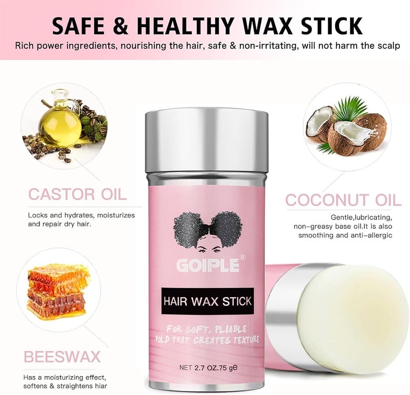 Goiple Hair Wax Stick - Long-Lasting, Smoothing & Slick Pomade Stick for Hair Wigs, Styling Waxes for Fly Away & Edge Frizz Hair, 2.7oz each - Image 2