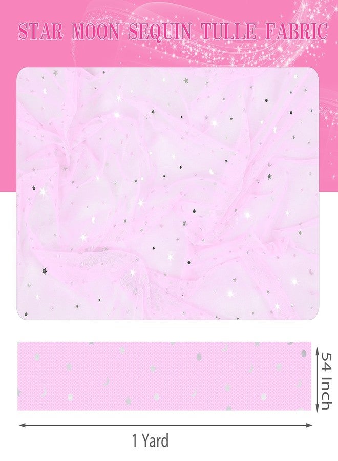 Homiest Glitter Tulle Fabric Rolls with Star Moon Sequin, 1 Yard x 54 Inch Wide Bolt Light Pink Tulle Rolls for Bulk, Tutu Skirt Bridal Veil Wedding Arch Party Decorations - Image 5