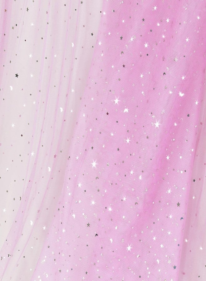 Homiest Glitter Tulle Fabric Rolls with Star Moon Sequin, 1 Yard x 54 Inch Wide Bolt Light Pink Tulle Rolls for Bulk, Tutu Skirt Bridal Veil Wedding Arch Party Decorations - Image 1