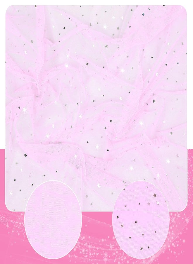Homiest Glitter Tulle Fabric Rolls with Star Moon Sequin, 1 Yard x 54 Inch Wide Bolt Light Pink Tulle Rolls for Bulk, Tutu Skirt Bridal Veil Wedding Arch Party Decorations - Image 4