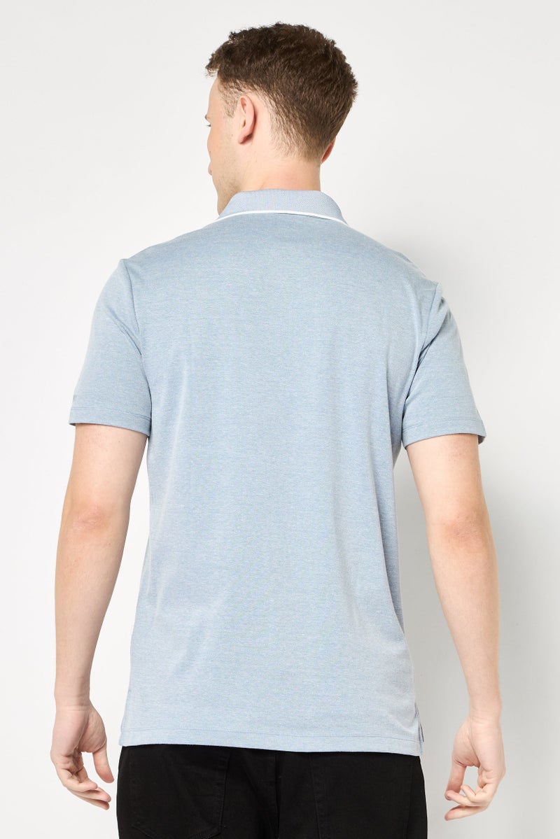 DKNY Men Regular Fit Short Sleeve Heather Polo Shirt, Blue - Image 4