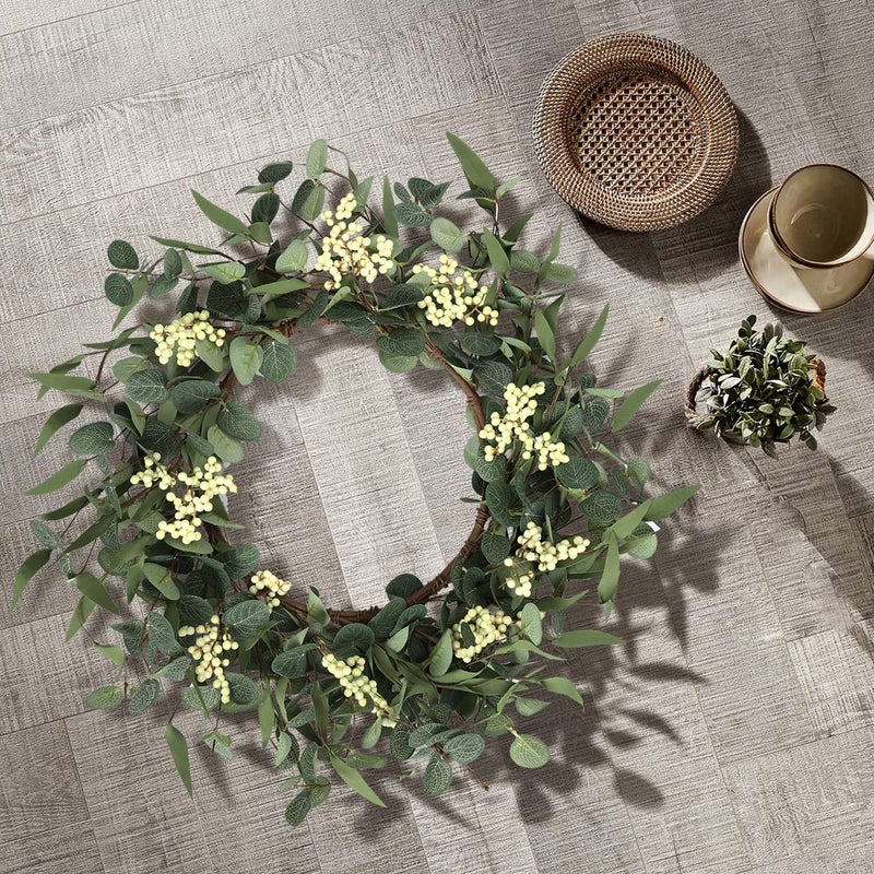 Pinkpum 16'' Eucalyptus Wreath for Front Door, Porch, Window - Green Decor for Home, Farmhouse - Spring, Summer, Fall, All Seasons - Image 3