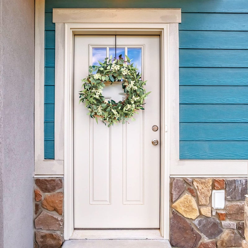 Pinkpum 16'' Eucalyptus Wreath for Front Door, Porch, Window - Green Decor for Home, Farmhouse - Spring, Summer, Fall, All Seasons - Image 5