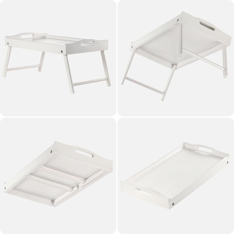 Harmony Home Multi-Function Bamboo Foldable Breakfast Table & Laptop Desk with Folding Legs and Handles - Versatile Bed Tray and Serving Table (WHITE) - Image 4