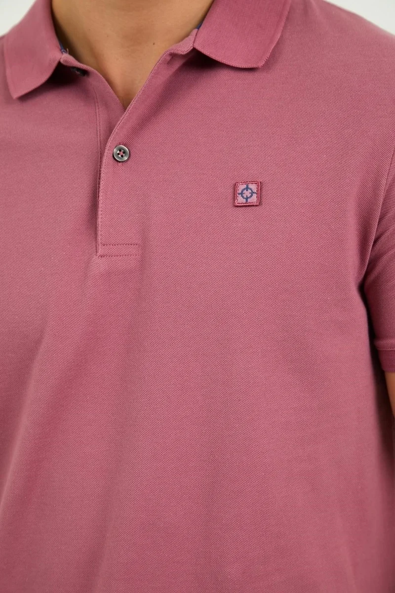 اوديلون Men's Slim Fit Narrow Cut Plain Polo Collar T-Shirt Dusty Rose