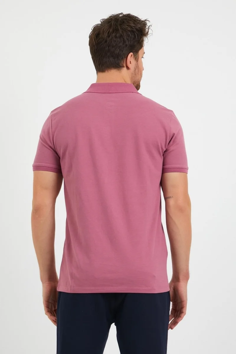 اوديلون Men's Slim Fit Narrow Cut Plain Polo Collar T-Shirt Dusty Rose