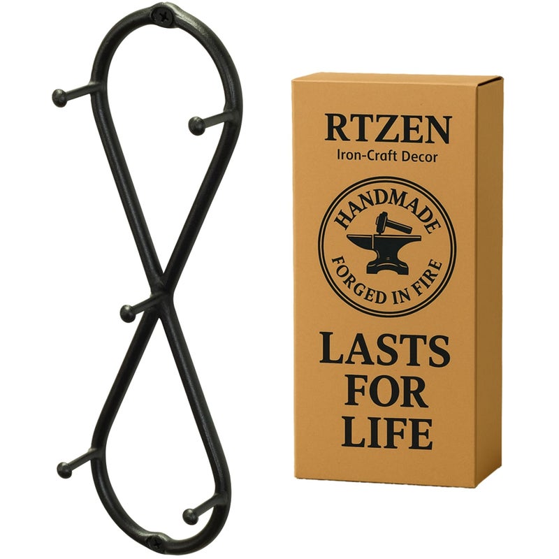 RTZEN Farmhouse Small Key Holder for Wall - Handcrafted Swirl Decorative 5 Key Hooks for Home Entryway - Wrought Iron Wall Mount Rack Purse Coat and Leash Holder or Organizer (Infinity Black) - Image 1