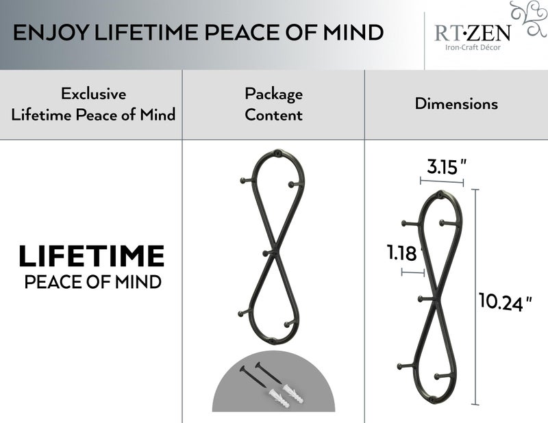 RTZEN Farmhouse Small Key Holder for Wall - Handcrafted Swirl Decorative 5 Key Hooks for Home Entryway - Wrought Iron Wall Mount Rack Purse Coat and Leash Holder or Organizer (Infinity Black) - Image 4