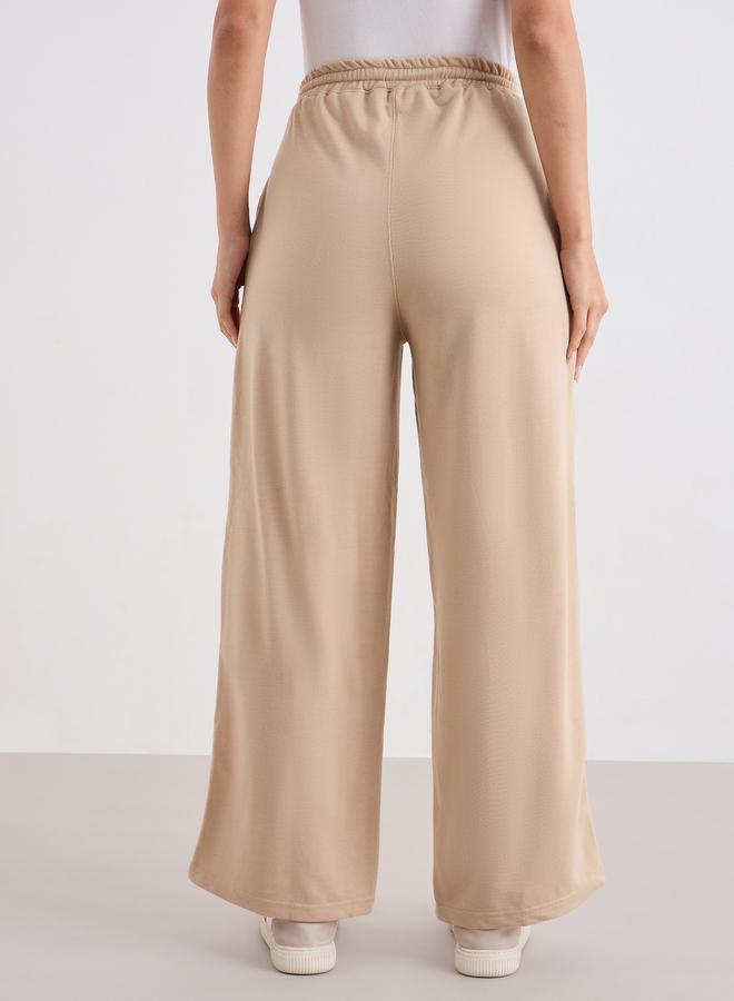 Styli Beige Wide Leg Joggers with Drawstring - Image 4