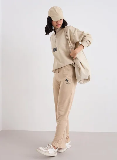 Styli Styli Beige Wide Leg Joggers with Drawstring