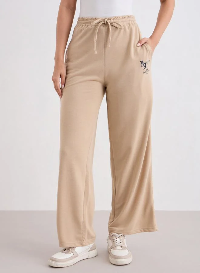 Styli Styli Beige Wide Leg Joggers with Drawstring