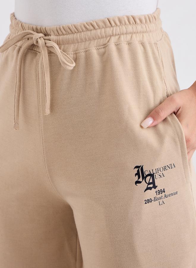 Styli Beige Wide Leg Joggers with Drawstring - Image 3