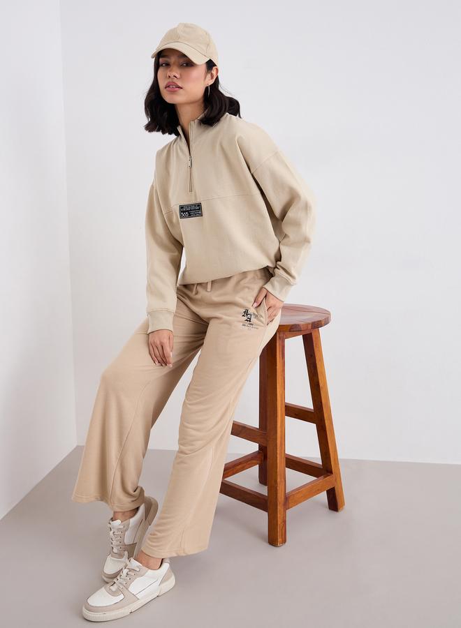 Styli Beige Wide Leg Joggers with Drawstring - Image 5