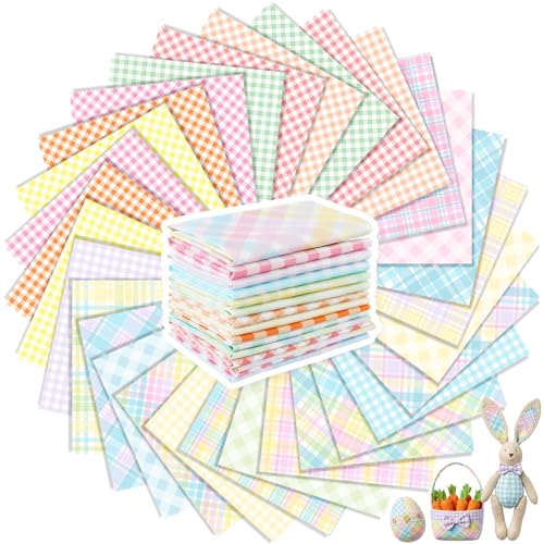 Tatuo 30 Pcs 10 x 10 Inches Pastel Gingham Cotton Fabric Bundle Squares Patchwork Checkered Fabric Sewing Quilting Bundles Assorted Pattern Cloth for DIY Scrapbook Craft Making - Image 1