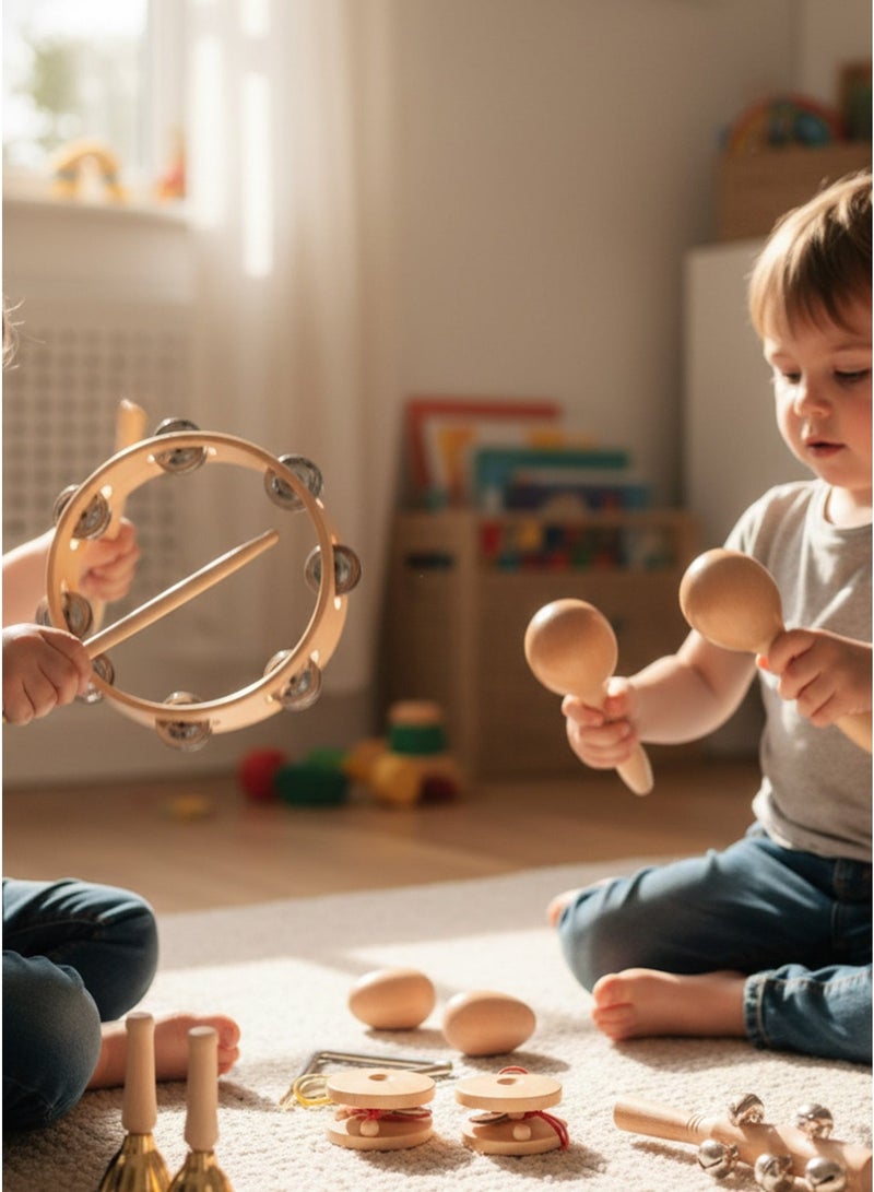Children's Musical Instrument Bells Wooden Percussion Set (10 Pieces) - Image 1