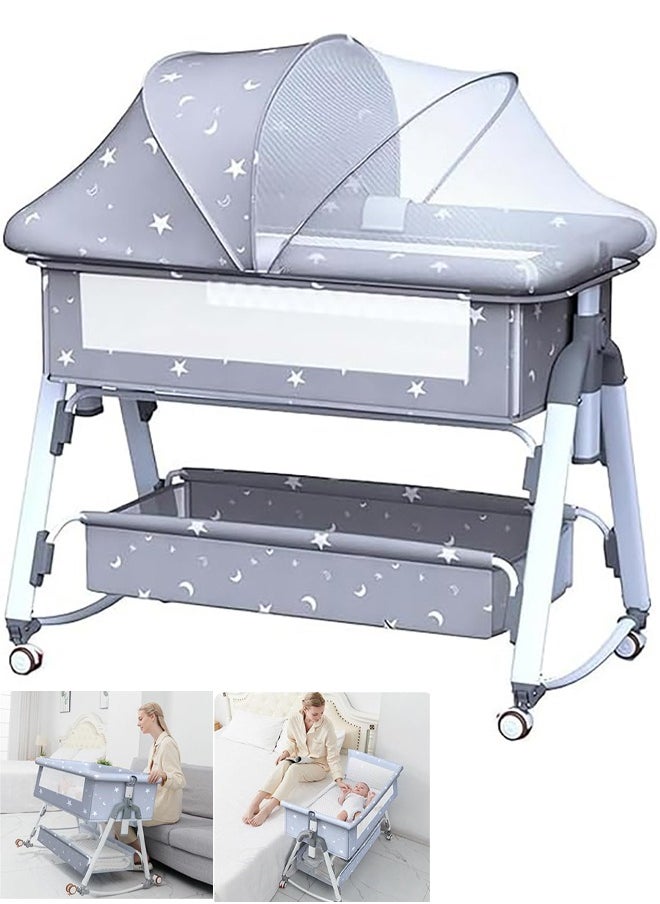 General Baby Bassinets Bedside Sleeper Adjustable Height Baby Portable Bedside Crib with Protective Net Wheels and Storage Basket Baby Bassinet Portable Folding Rocking Bassinet for Newborn Infant Bed Cradle  - Image 1