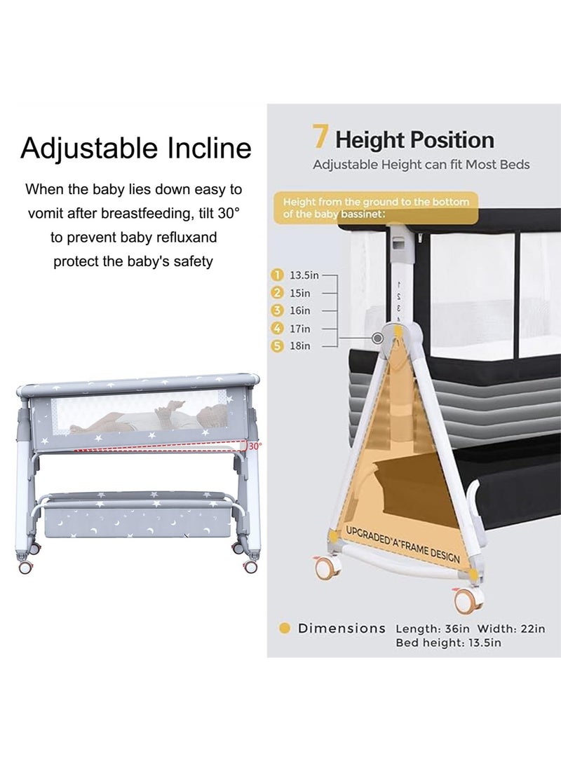 General Baby Bassinets Bedside Sleeper Adjustable Height Baby Portable Bedside Crib with Protective Net Wheels and Storage Basket Baby Bassinet Portable Folding Rocking Bassinet for Newborn Infant Bed Cradle  - Image 3