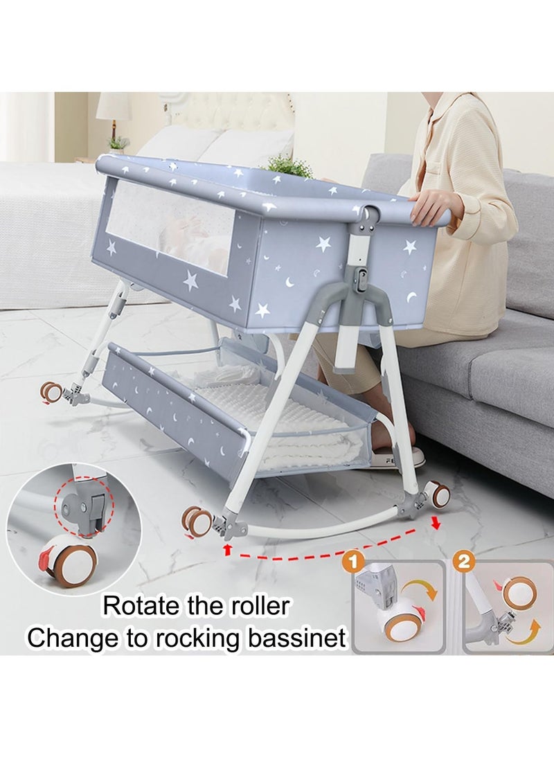 General Baby Bassinets Bedside Sleeper Adjustable Height Baby Portable Bedside Crib with Protective Net Wheels and Storage Basket Baby Bassinet Portable Folding Rocking Bassinet for Newborn Infant Bed Cradle  - Image 2
