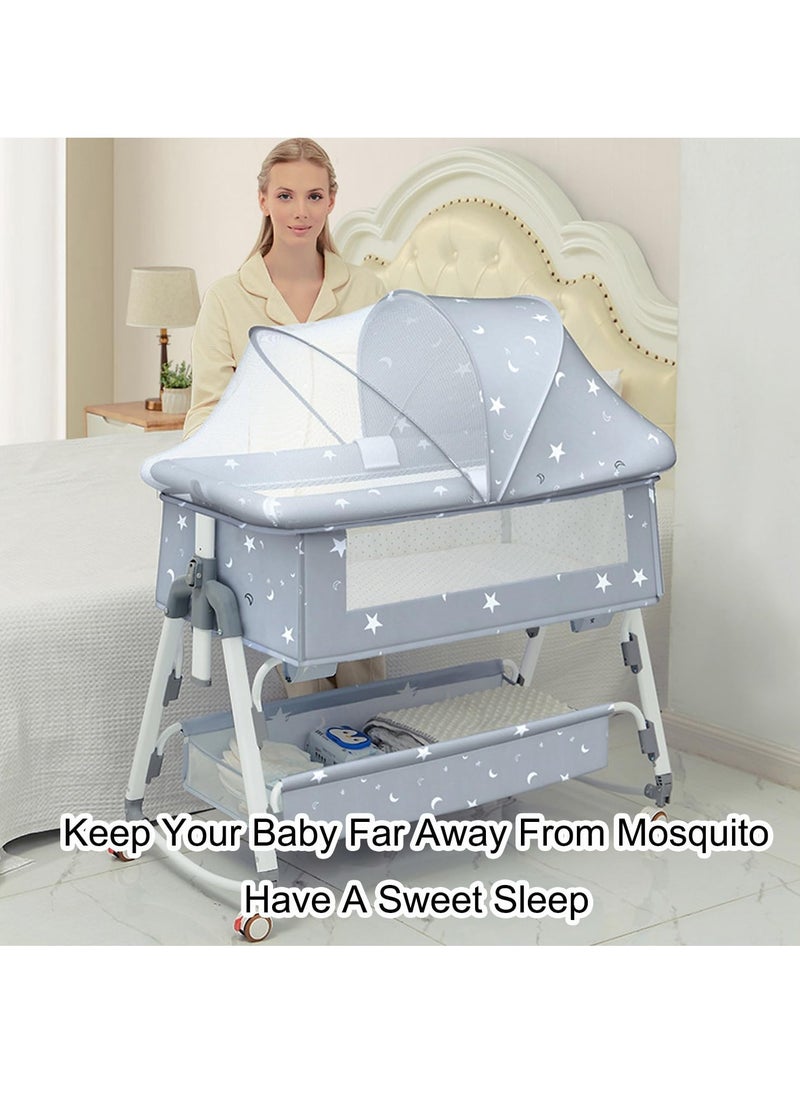 General Baby Bassinets Bedside Sleeper Adjustable Height Baby Portable Bedside Crib with Protective Net Wheels and Storage Basket Baby Bassinet Portable Folding Rocking Bassinet for Newborn Infant Bed Cradle  - Image 4