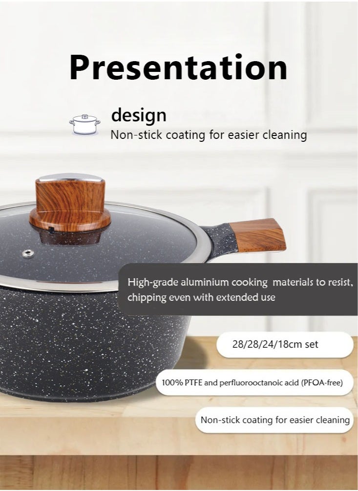 BMN 9-piece Non-stick Cookware Set, Granite Coated Non-stick Kitchen Cooking Set, Pfoa-free Kitchen Item, Durable Handles, Suitable For All Stoves (Gas, Electric And Induction), Black  - Image 2
