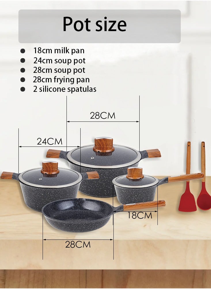 BMN 9-piece Non-stick Cookware Set, Granite Coated Non-stick Kitchen Cooking Set, Pfoa-free Kitchen Item, Durable Handles, Suitable For All Stoves (Gas, Electric And Induction), Black  - Image 3