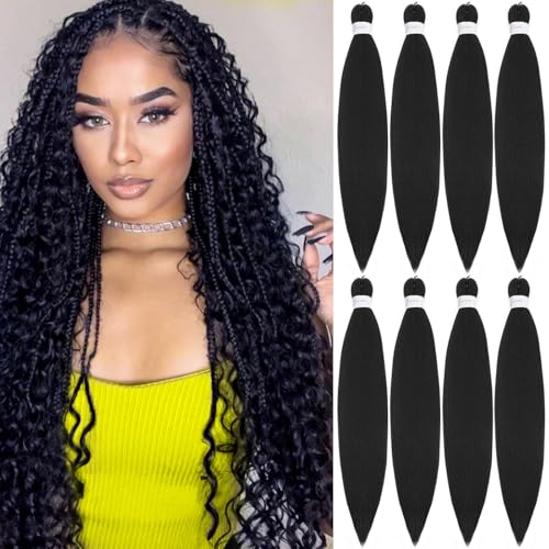 ANEMOI Braiding Hair Pre Stretched, 26 Inch 8 Pack Black Prestretched Braiding Hair For Women Braid Hair, Long Professional Synthetic Hair For Knotless Boho Crochet Braids,Yaki Straight Texture(26in,1b,8pcï¼‰ - Image 1
