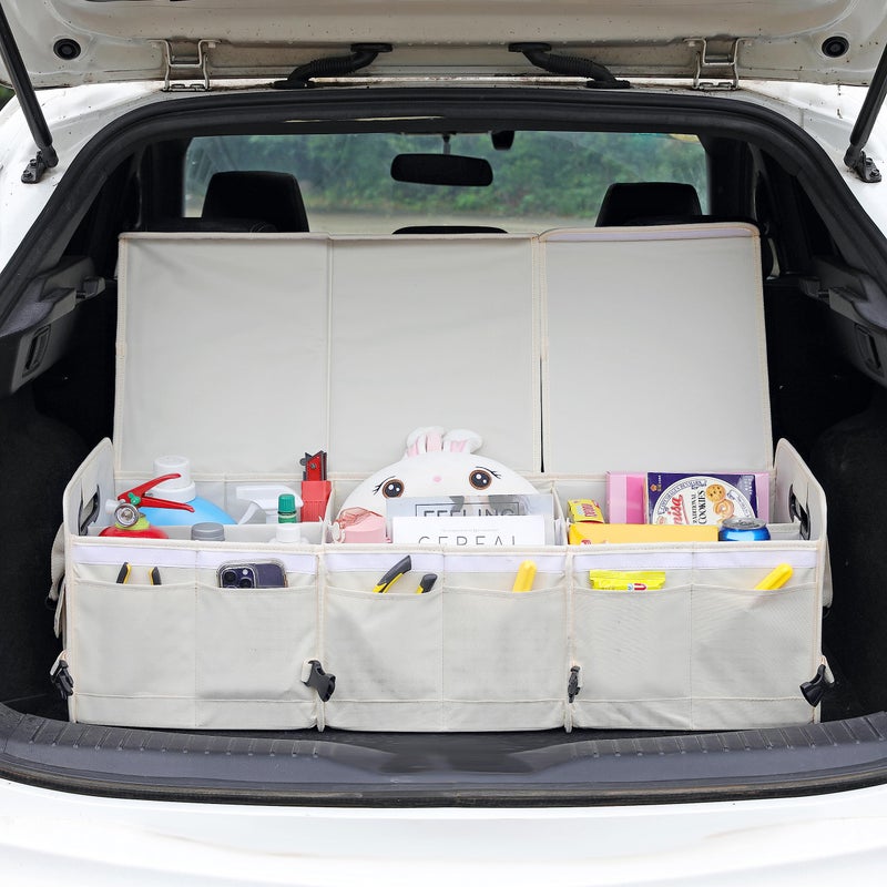 AOKJOY Car Trunk Organizer with Lid Storage Collapsible Multi Compartment Adjustable Straps for SUV, Truck, Sedan(Beige) XL - Image 2