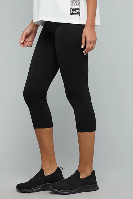 أر أند بي Solid 3/4 Leggings with Elastic Waist